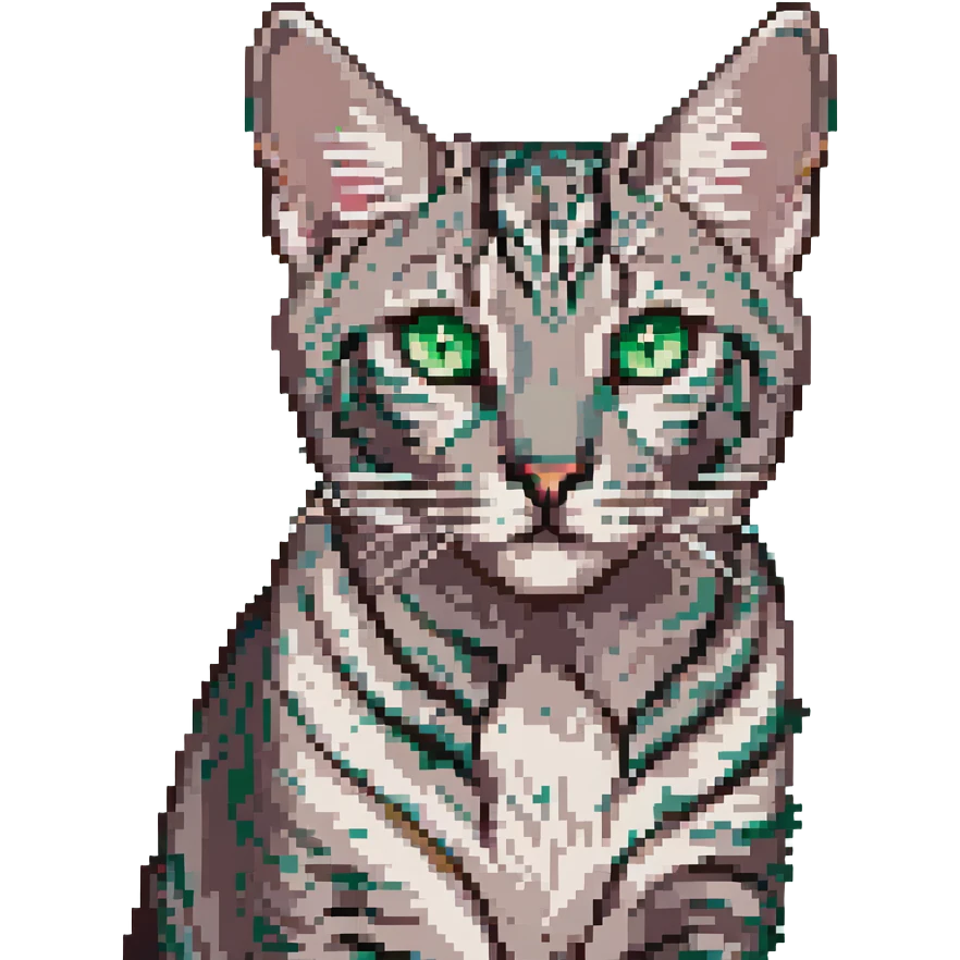 A silver Bengal cat with green eyes, facing forward. emoji