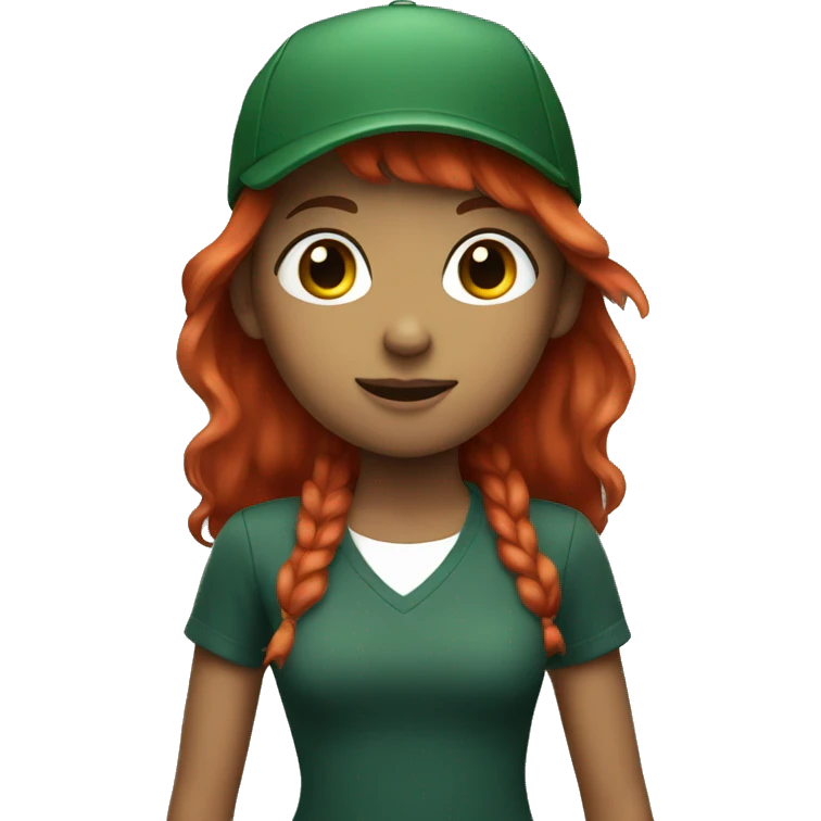 girl with red hair, bangs and a dark green cap emoji
