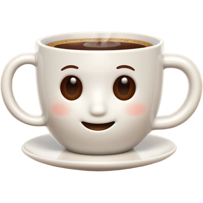A 3D cartoon coffee cup filled with hot coffee, no saucer underneath, light steam rising, smooth glossy ceramic texture, warm natural lighting, Memoji-style rendering with soft shadows. emoji