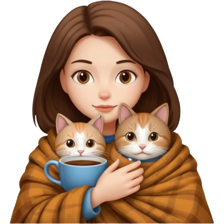 Kediyle bayan yanyana kahve battaniye emoji