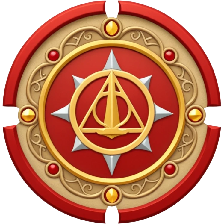 a circular casting sigil inspired by the wizard101 balance school using base color sand and trim color red. A golden scale in the middle as a focus  emoji