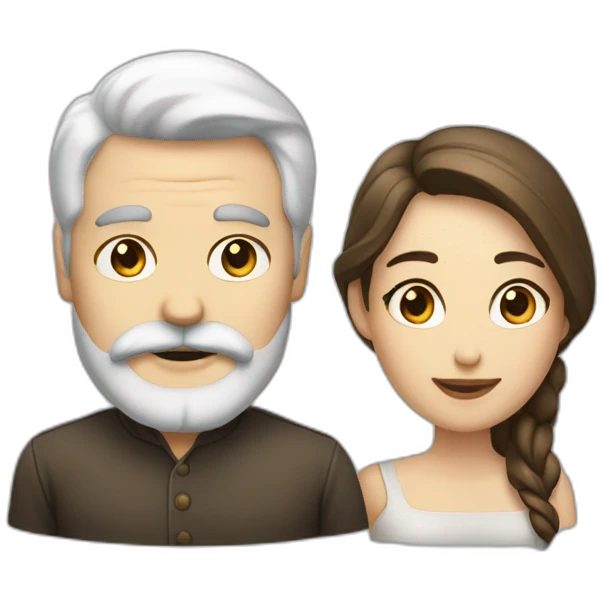 A man with a light white mustache and beard, and next to him is a light brunette woman emoji