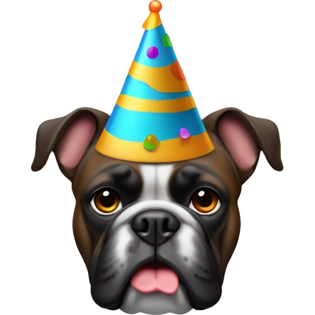 Black bulldog with a party hat emoji