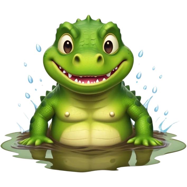 A green Shrek-crocodile hybrid swimming breaststroke in a puddle emoji