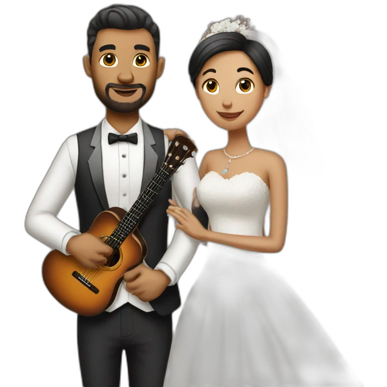 couple wedding wife with tattoos husband with guitar emoji