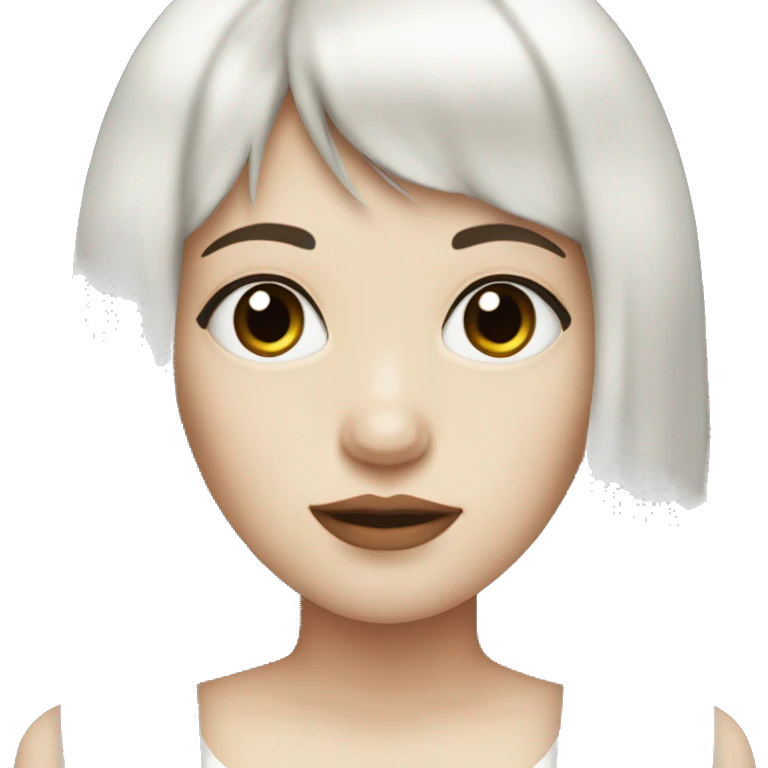 girl that has white skin and Long Dark red hair and fringe bangs and is wearing black emoji