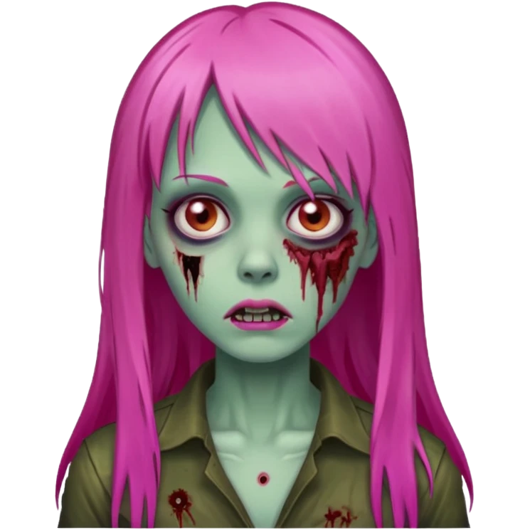 Create a female zombie emoji with long, straight hair in hot pink and bangs. emoji