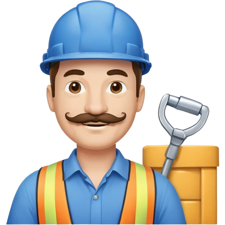 Construction owner, well dressed, blue shirt, mustache, happy emoji