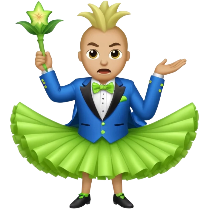 Angry blue banana wearing a sparkly lime green tuxedo and tutu emoji