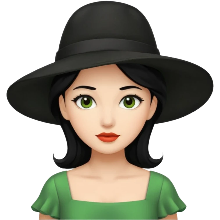 green dress black hair black hat emoji