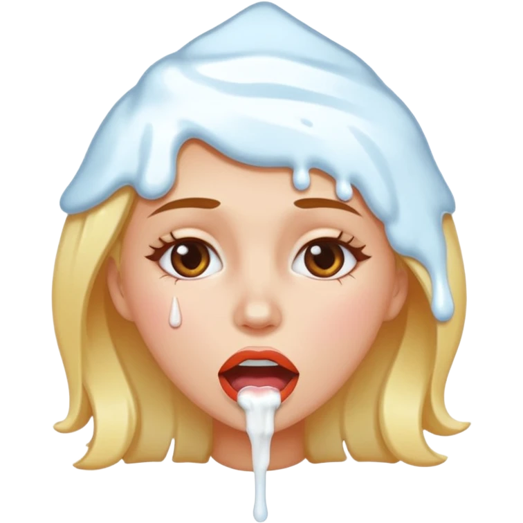 white icing dripping from a womans mouth emoji