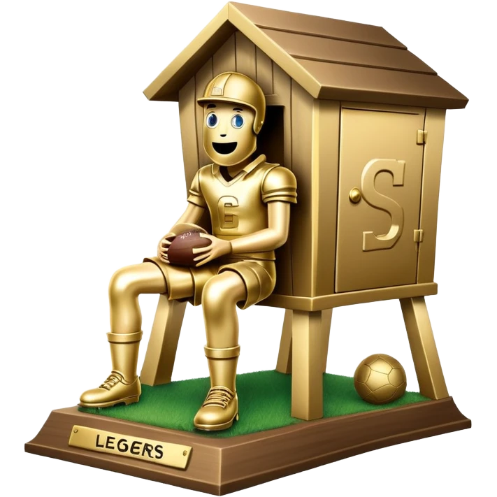 A "I STINK AT FANTASY FOOTBALL" trophy featuring an outhouse-shaped figure with legs on a metallic base - perfect for commemorating league losers.​​​​​​​​​​​​​​​​ emoji
