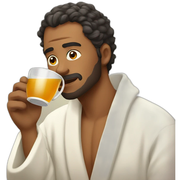 Man in bathrobe drinking tea, looking to the right emoji