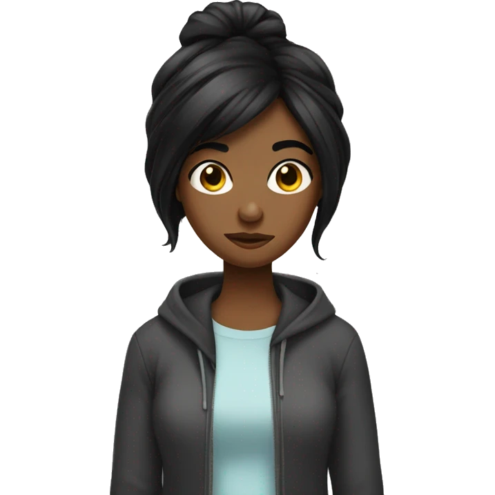a black hair girl with a confuse face emoji