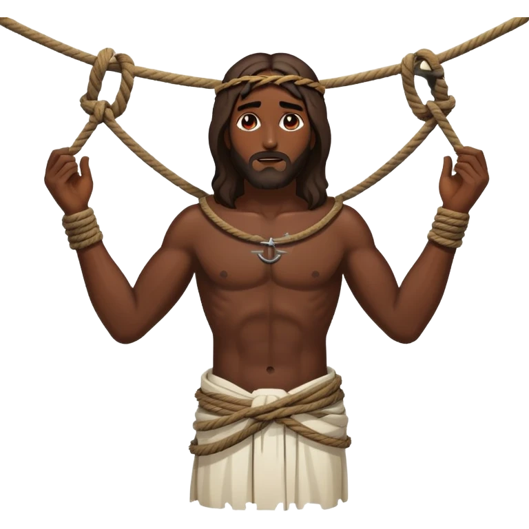 Dark skin christ Jesus tied to ropes and  injured  emoji