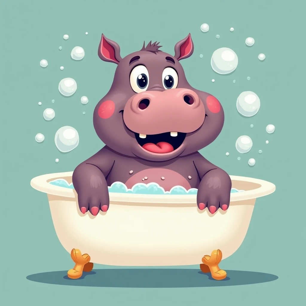 happy hippo with bubbles in bathtub emoji