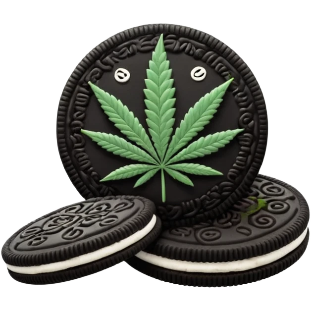 black and white oreo cookies with cannabis leaf emoji