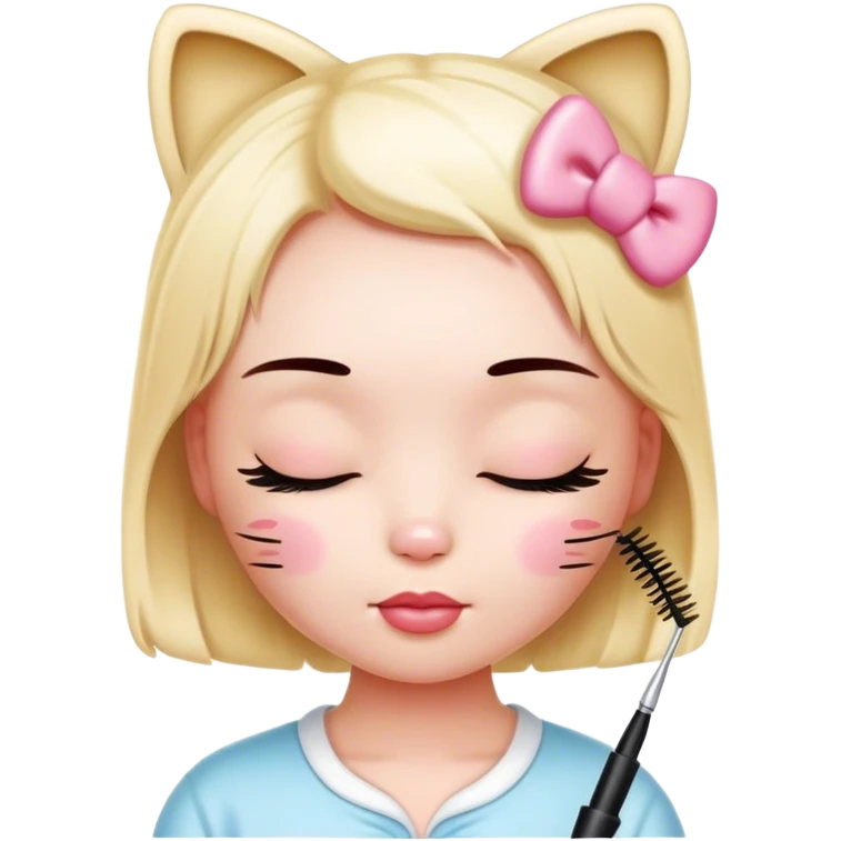 ￼ hello Kitty, with her eyes closed getting her eyelashes done with a spoolie  emoji
