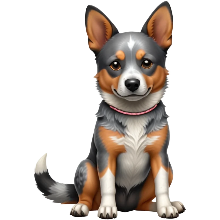 cinematic-[australian catle dog]-realistic-full-body-sitting-emoji,-tail-resting-loosely-beside-its-paws,-head-tilted-dramatically,-sleek-[australian cattle dog]-fur,-simplified-yet-realistic-focused-features,-highly-detailed,-glowing-with-an-almost-sarcastic-glow emoji