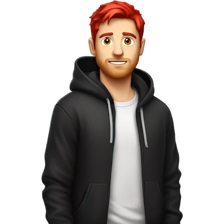 White guy with black and red hair with red glass and black hoodie emoji
