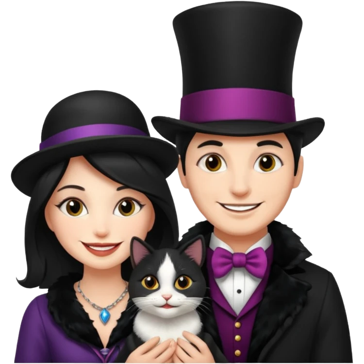 magician couple and their pet cat emoji