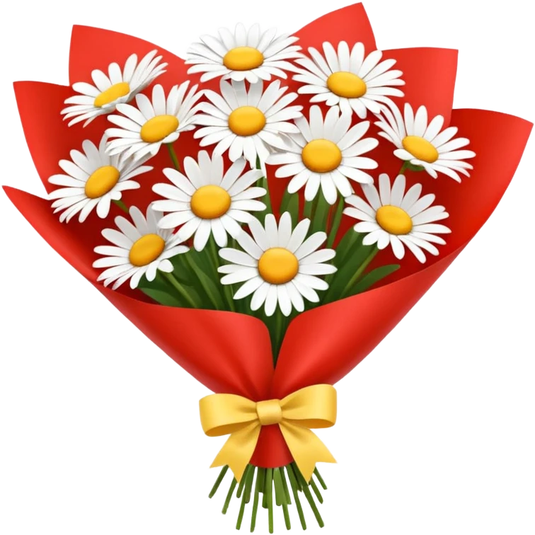 bouquet of daisy with red bow and red wrapping paper emoji