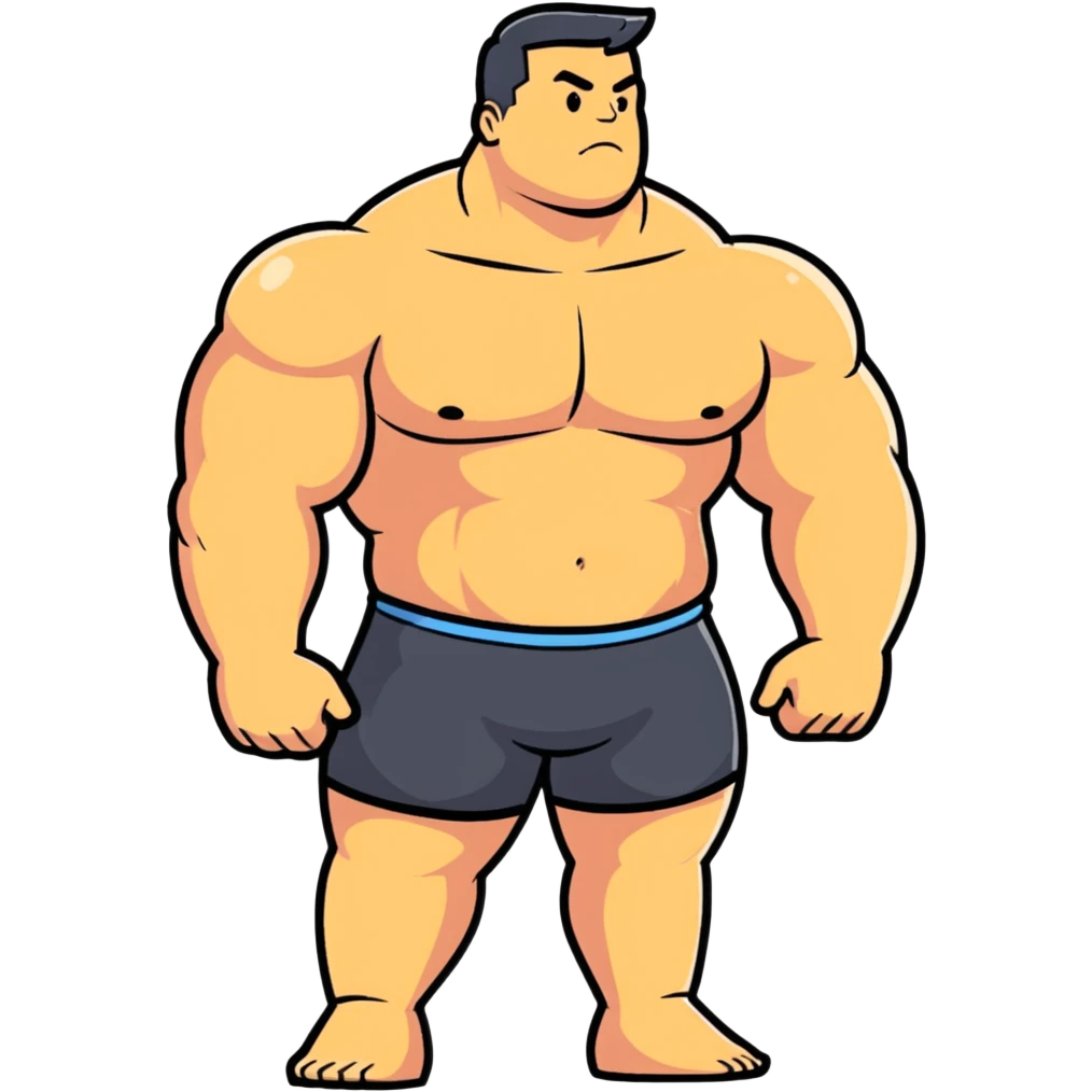 full body bulky male figure standing, muscular build, not overweight but not skinny, strong physique emoji