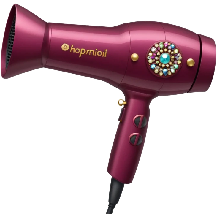 burgundy blow dryer with a ribbon covered in gems emoji