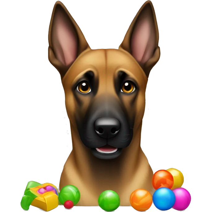 malinois avec des jouets emoji