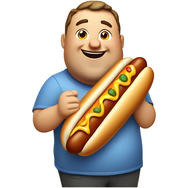 Fat man eating a hot dog emoji