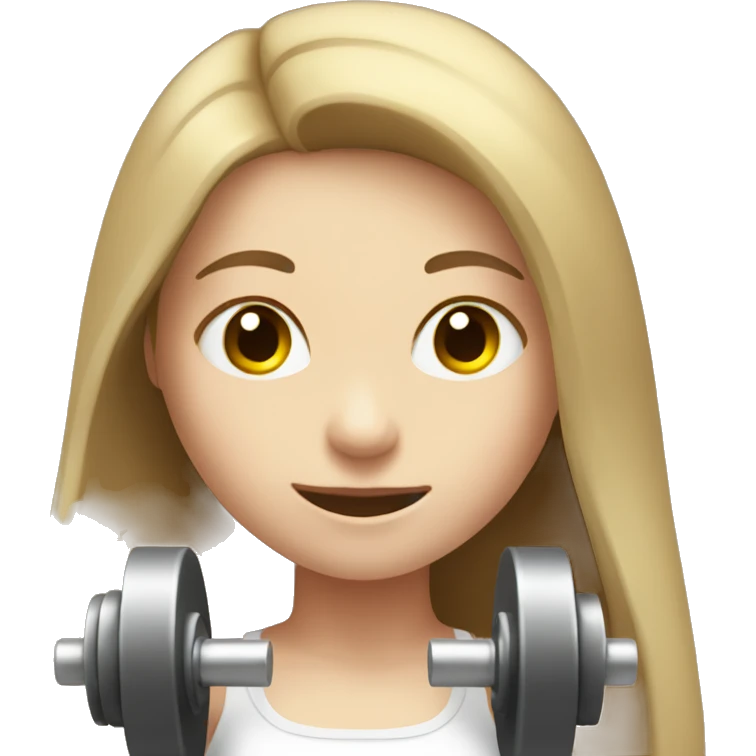 Pale girl with long brown hair lifting weights emoji