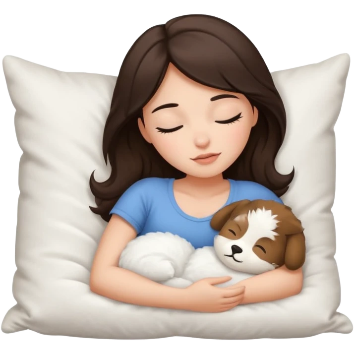 a beautiful brunette girl sleeping with a white pillow  emoji