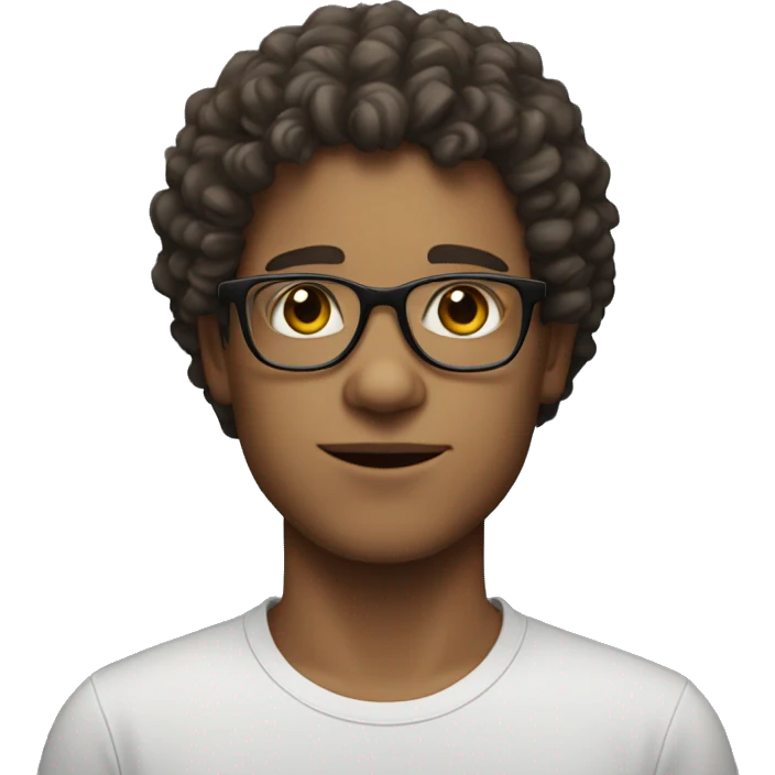 young white male with squared chin and curly hair and glasses emoji