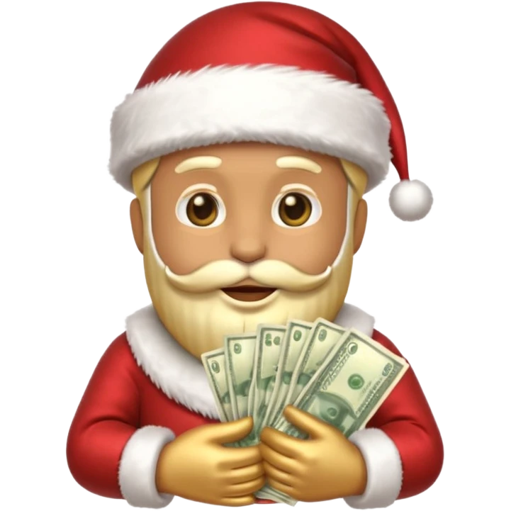 A confident rich emoji face wearing a Santa hat, money stacks, casino vibe, New Year theme, premium 3D emoji style, sharp details, no text, isolated on transparent background emoji