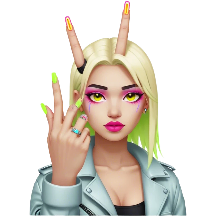 cyberpunk style neon middle finger with long neon nails emoji