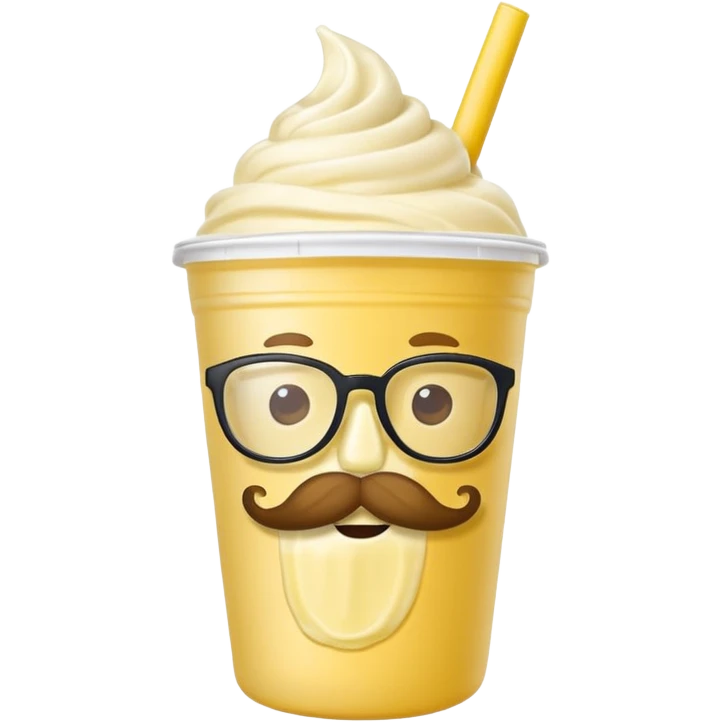 banana milkshake in a take-out cup with mustache and glassess emoji