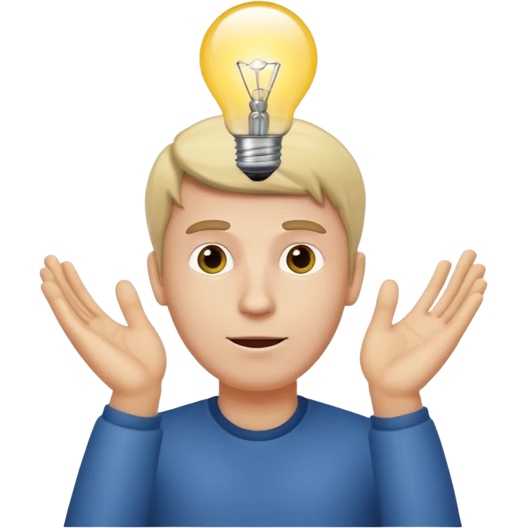 white man with light bulb over head, came up with idea emoji