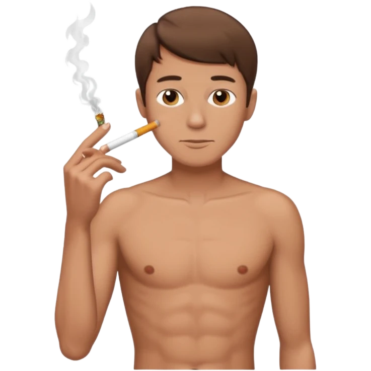 Shirtless thin man with a cigarette and short brown hair emoji