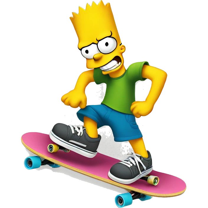 Bart Simpson on skateboard, cute, look at the camera smiles emoji