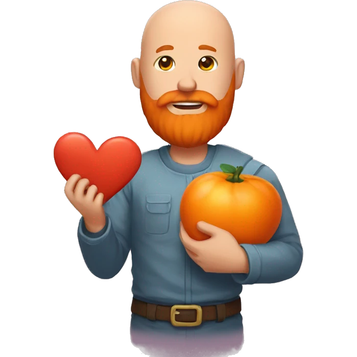 Bald man with a big orange beard holds a heart in his hand emoji