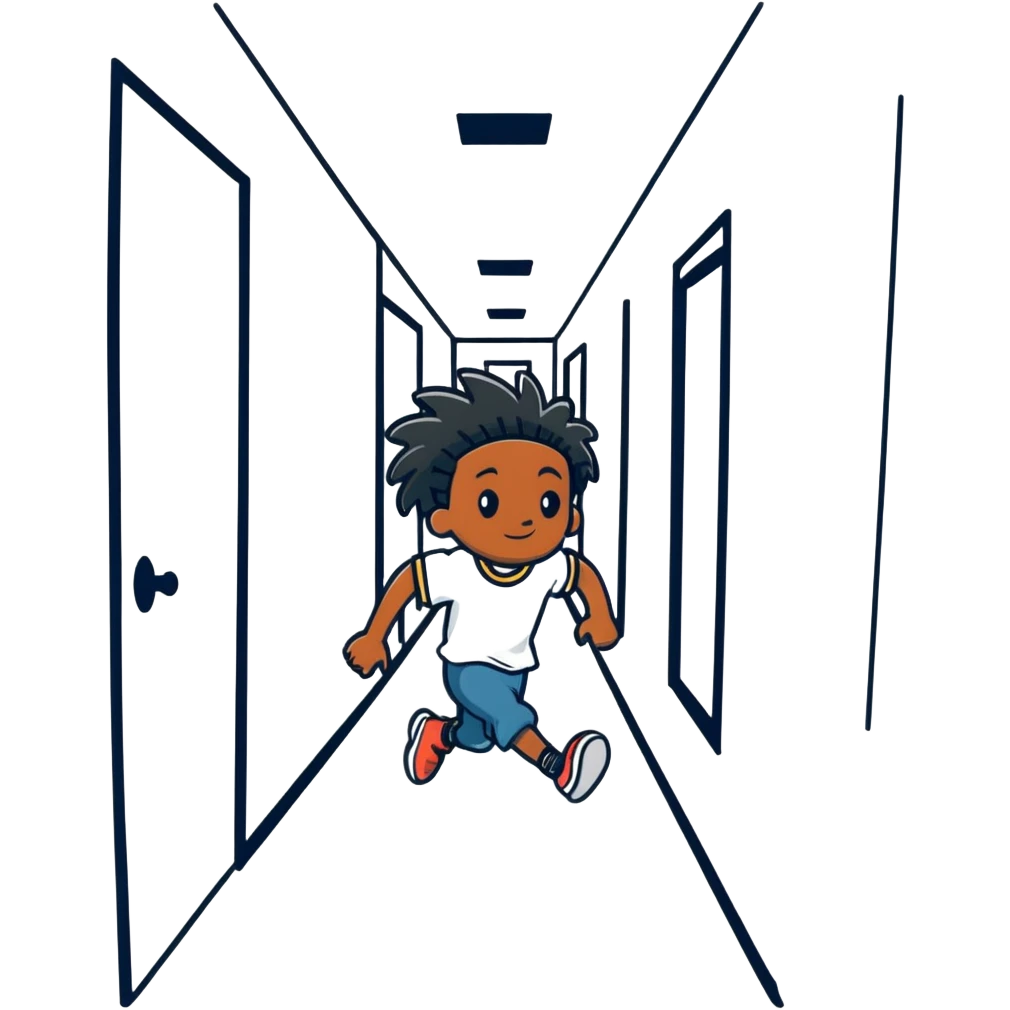 Black kid with dreads running in a hallway emoji