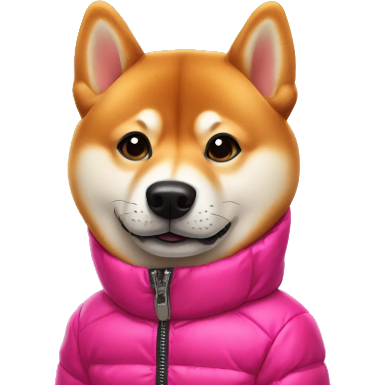 Shiba inu wearing vibrant puffer jacket portrait emoji