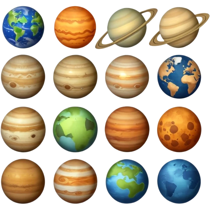 12 planets emojis I need a labeled and a ine for each planet :mercury, Venus , earth , mars, Jupiter Saturn, Neptune, Pluto, Uranus  emoji