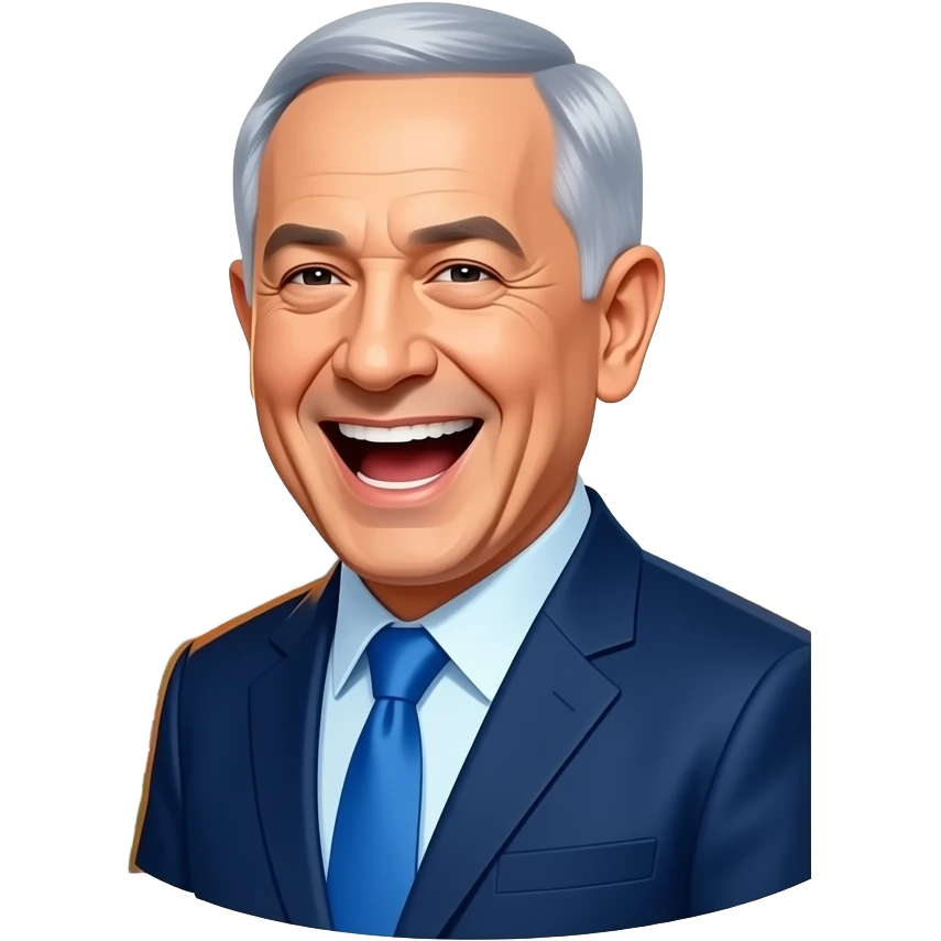 benjamin netanyahu  laughing while seeing explosions over a city emoji