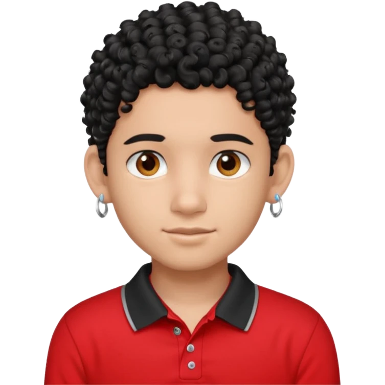 teen boy, indian, black curly hair, undercut hairstyle, silver earring in one ear, red polo shirt, silver chain emoji