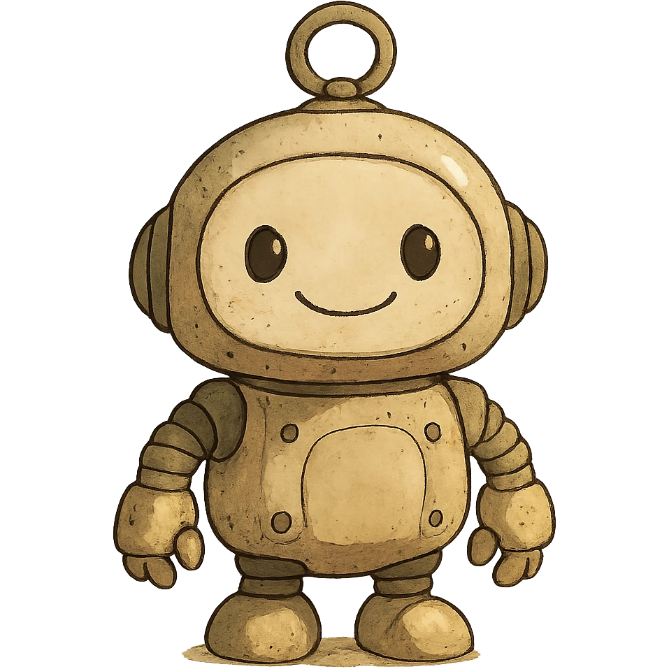 ghibli style cute AI robot with a friendly face emoji