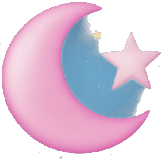crescent pink moon with blue star emoji
