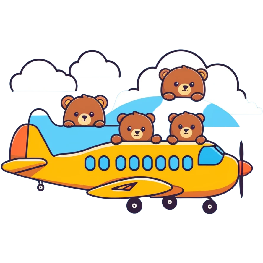 Airplane filled with cute bears emoji