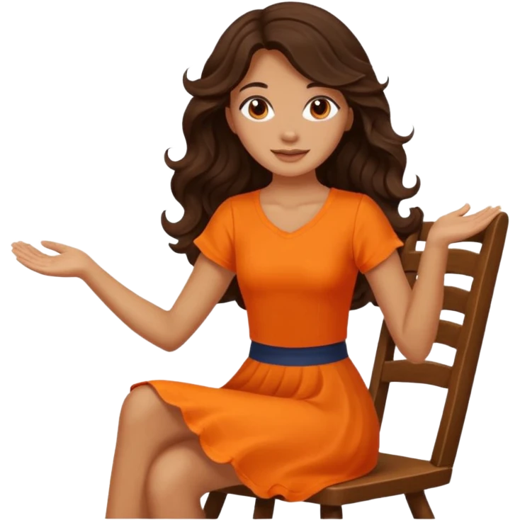 Twirling around a chair Long dark wavy hair women in orange top  emoji