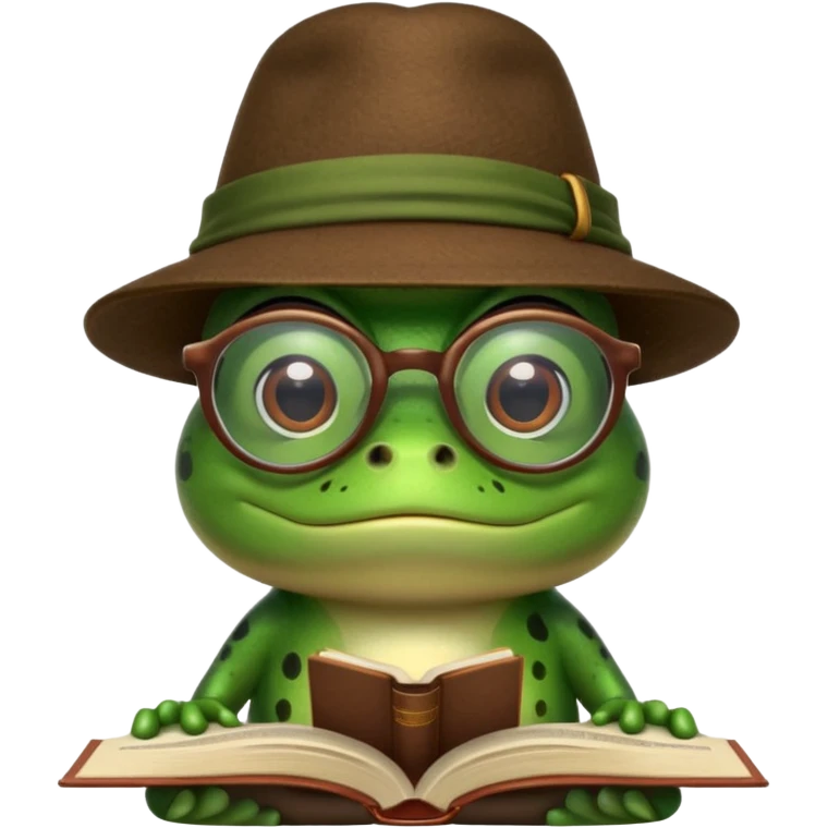 frog wearing hat with glasses and book emoji